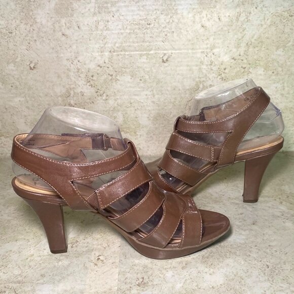 Naturalizer Brown Strappy Open-Toe Heeled Sandals Size 8.5 CottageCore Casual - Picture 5 of 11
